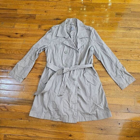 J Jill Trench Coat Lightweight Stretch Button Front Large - Picture 1 of 6